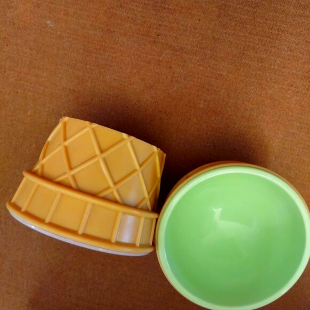 Ice Cream Cone Shaped Plastic Bowls Set Of 2 Yellow Green & Purple Colors